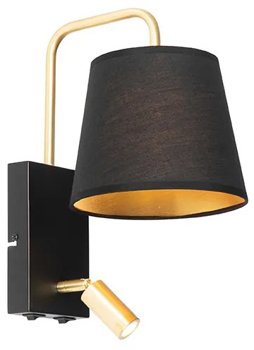 Nowoczesna lampa ścienna czarna i złota z lampką do czytania - Renier Nowoczesny Oswietlenie wewnetrzne
