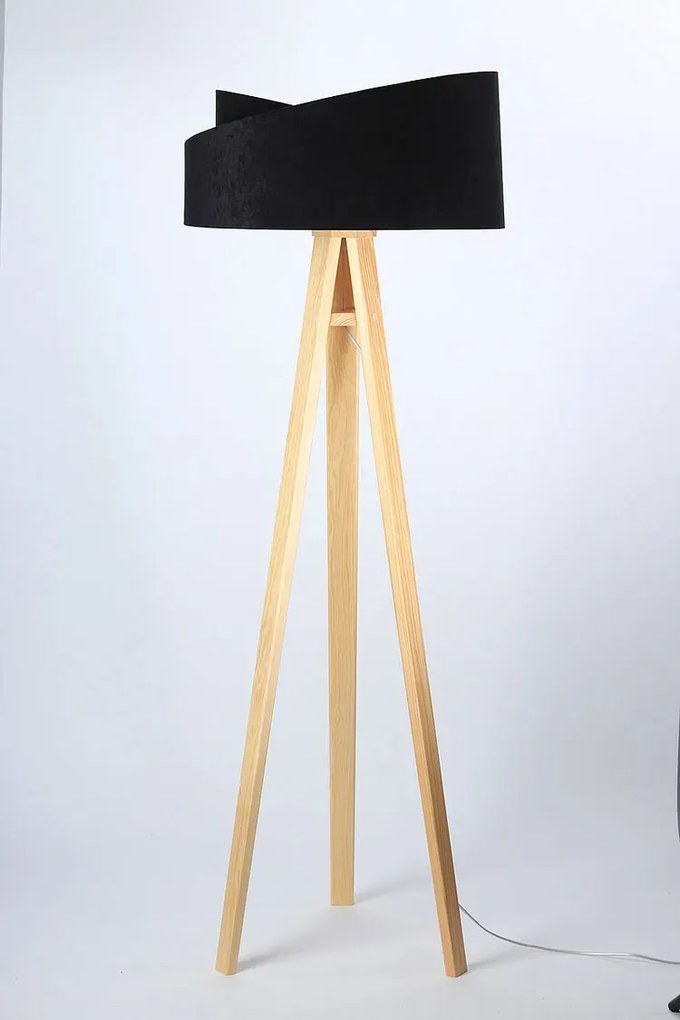 Czarno-sosnowa lampa stojąca trójnóg T4-A51