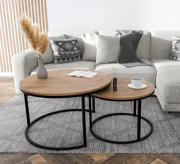 Stoliki kawowe 2w1 w stylu loft dąb lefkas + czarny R4-L57