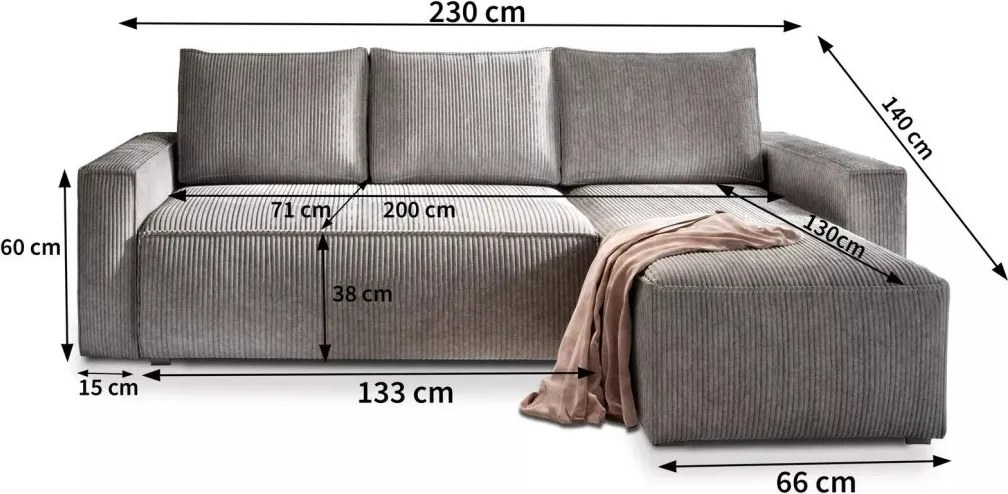 Rozkładana narożna sofa SMART COSARO musztardowa, dwustronna + 2 poduszki GRATIS