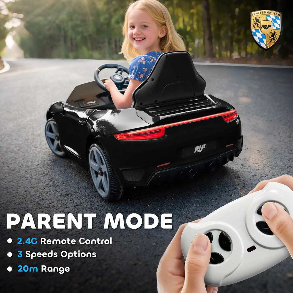 AIYAPLAY Elektryczny samochód dla dzieci 12V z pilotem, muzyką i pasem bezpieczeństwa — czarny