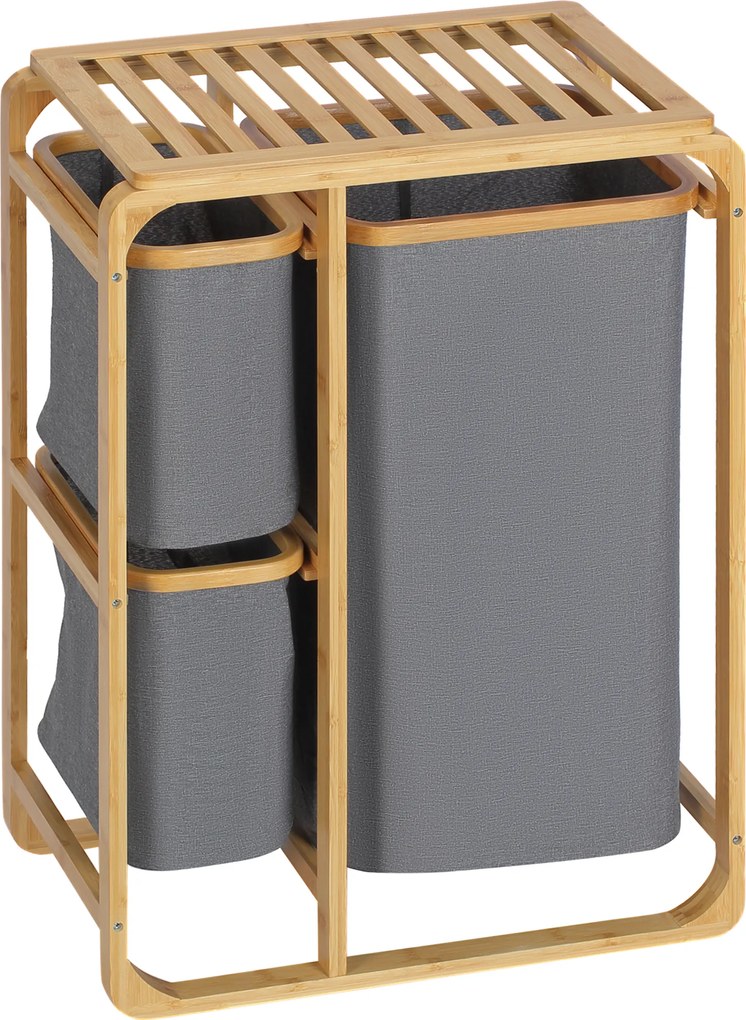 HOMCOM Kosz na Pranie z Bambusa 3 Wyjmowane Kosze Naturalny Szary 50x32x697cm | Aosom PL