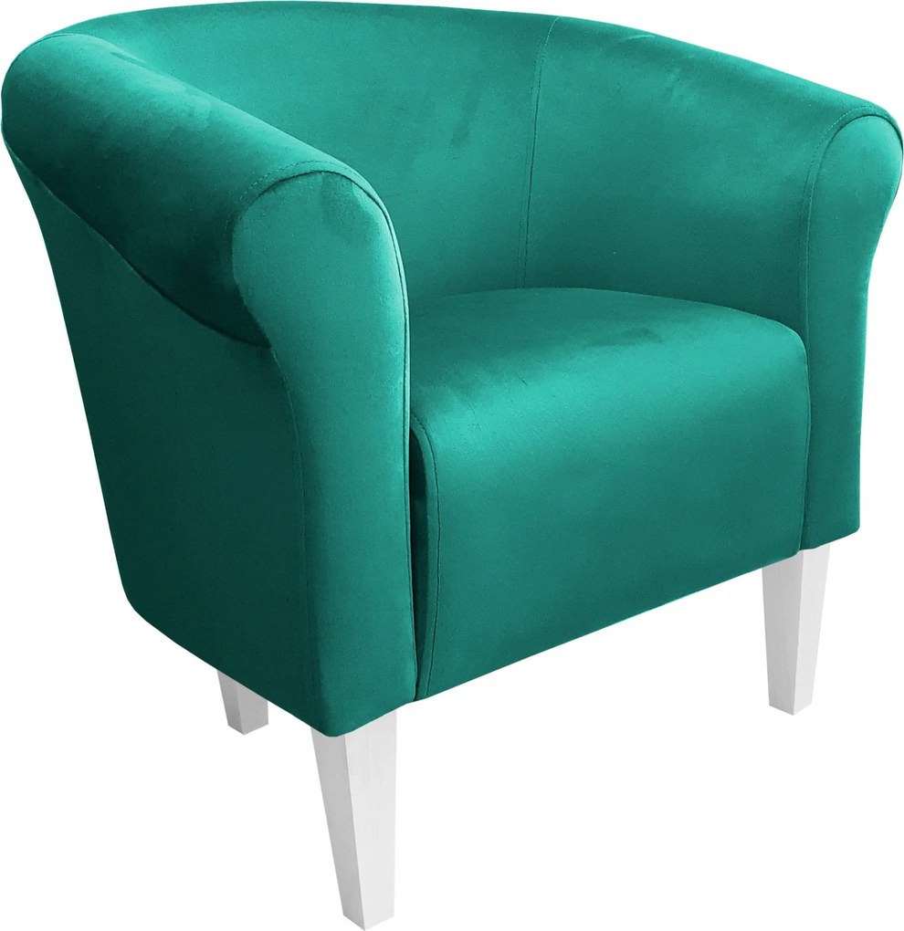 Fotel Milo tkanina Welur wygodny fotel tapicerowany do salonu i sypialni : Kolor nogi - Biała, Kolor tkaniny - VELVET - MG20, Wysokość nogi - 20 cm