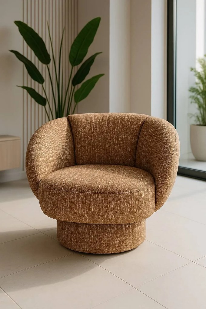 Fotel designerski BRISTEN, obrotowy, w kolorze karmelu