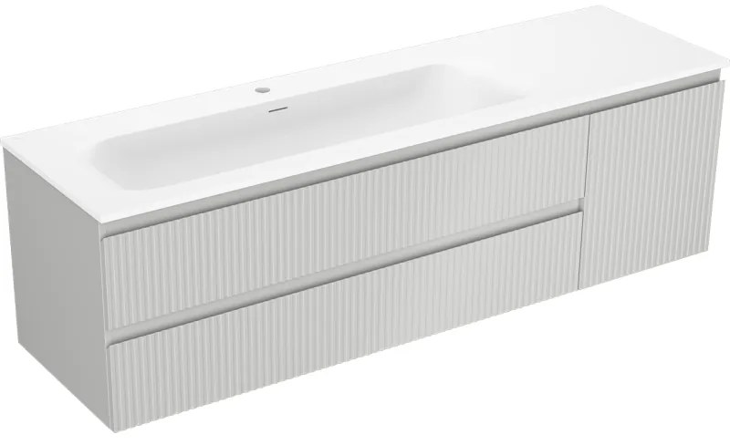 Mexen Rivel szafka łazienkowa 160 cm z umywalką Vela lewą, 2S, 1D, ryflowana, szara mat/biała mat - 91A23-16047-3-BBFFF62-W23L01