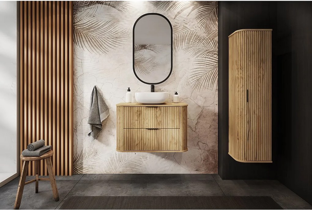 ELEGANCE Szafka łazienkowa ryflowana pod umywalkę 41,5 x 120,4 x 51,7 dąb craft złoty