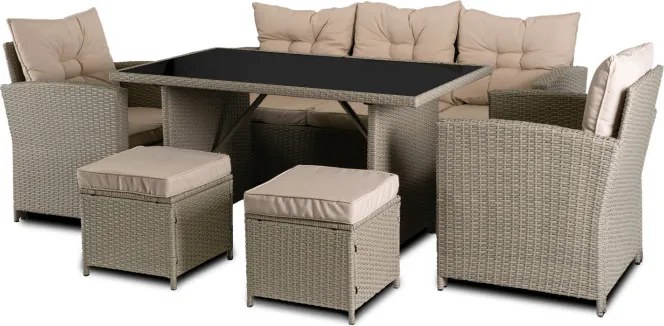 Zestaw Mebli Ogrodowych COLORADO Beżowy Sofa Pufy Stolik Tarasowy Technorattan Nowoczesny