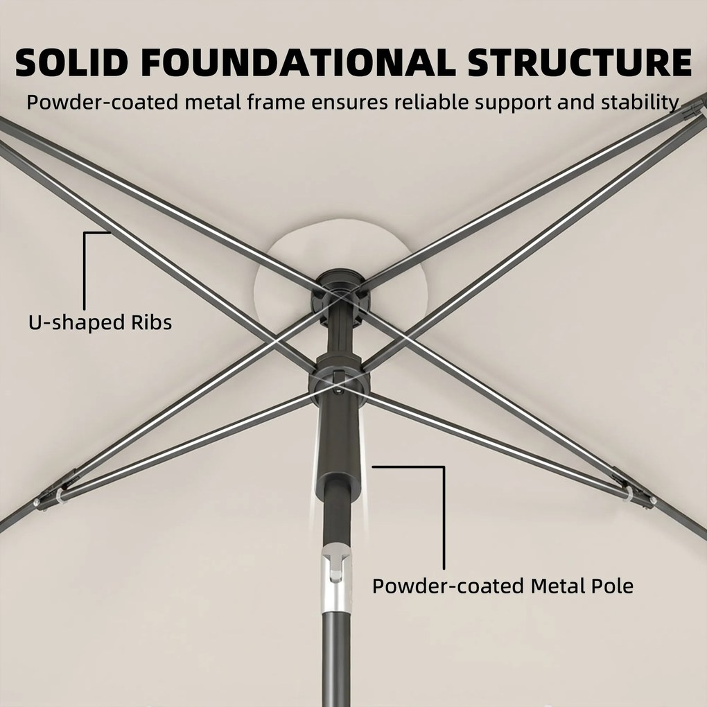 Outsunny Parasol 183 x 122 cm, wodoodporny balkonowy parasol z 3-stopniową regulacją i 8 ramionami, beżowy | Aosom PL