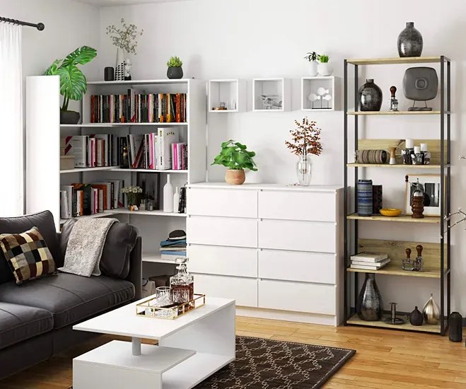 Industrialny Regał Czarny Czarny Z 6 Półkami + Dąb Artisan M4-A40