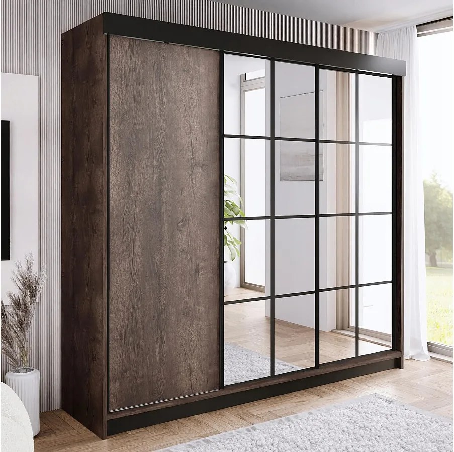 Szafa przesuwna z lustrem BARI 2 jesion ciemny 250