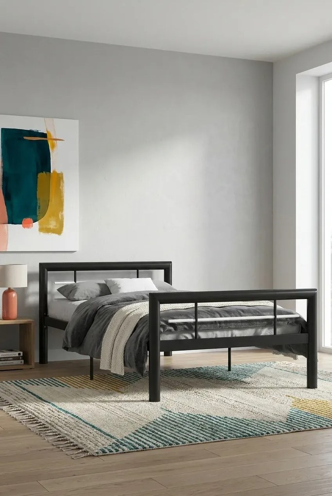 Czarne metalowe łózko w stylu loftowym 90 x 200 cm S1-T12