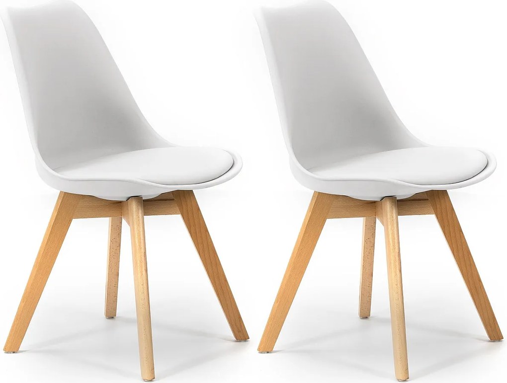 Kolumna Zestaw 2 krzeseł Klara Biały tapicerowane skórą ekologiczną z nogami drewnianymi