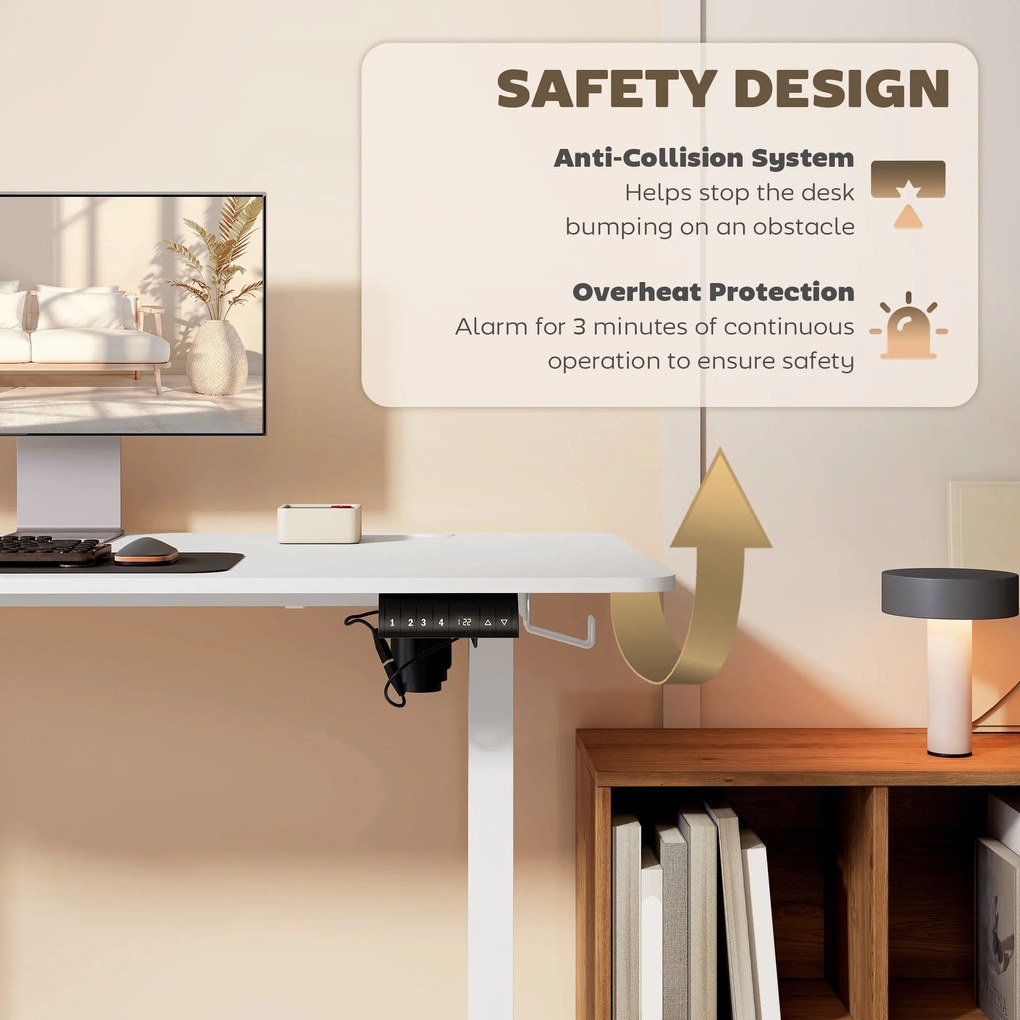 Vinsetto Biurko Stojące Regulowane Elektrycznie, 140 x 70 x 116 cm, Białe