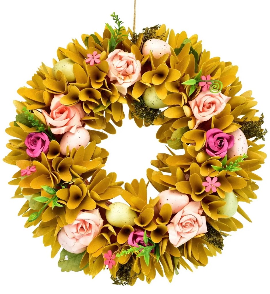 Wiosenna girlanda z drewnianych wiórów z kwiatamiróż, 30 cm