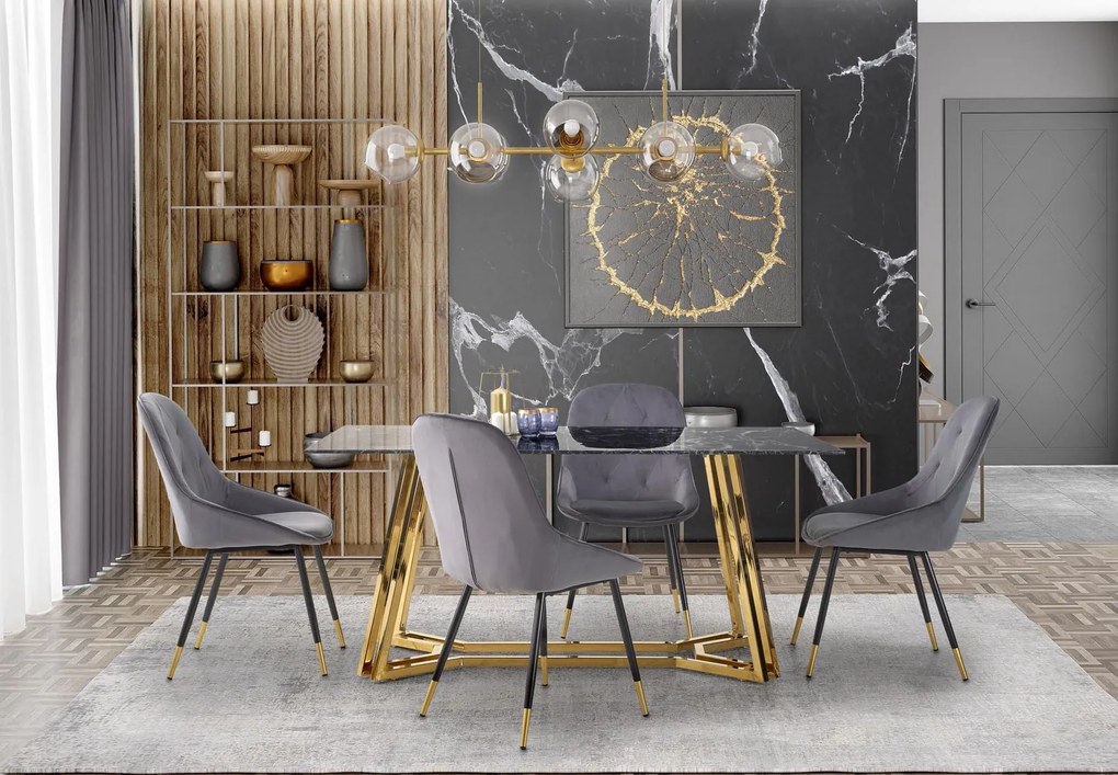 Szklany stół w stylu glamour Konami na złotych płozach