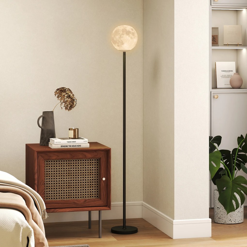 HOMCOM Lampa podłogowa z kloszem w kształcie księżyca, przełącznik nożny, 3 temperatury barwowe, metal, czarna