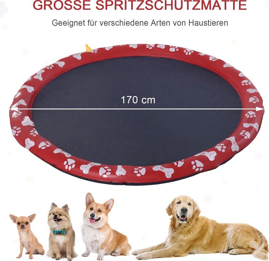 PawHut Basen dla psów, Plac Zabaw Wodny, antypoślizgowy, wytrzymały, przyjazny dla zwierząt, Ø170 cm, Czerwony