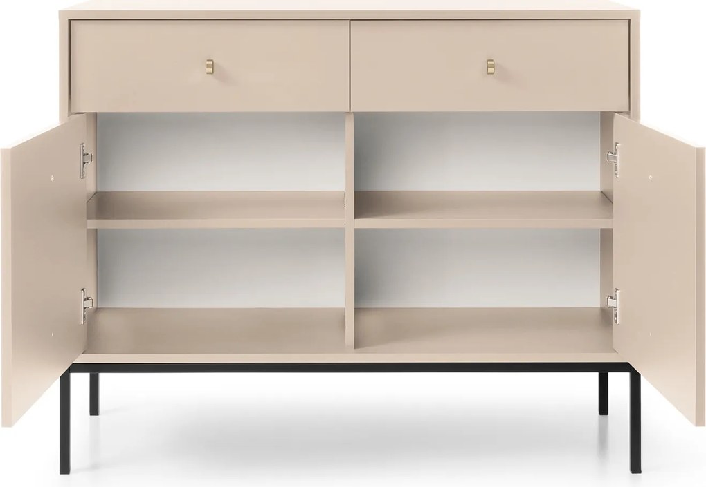Komoda do salonu z szafkami i szufladami MKSZ104 beżowa/czarne nóżki