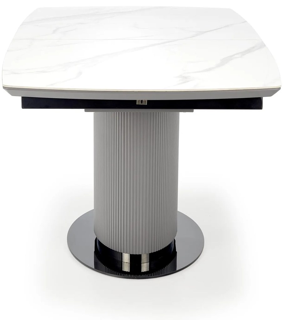 DANCAN stół rozkładany 160-200/90/76, ceramika biały marmur,odcienie szarości, czarny, jedna noga