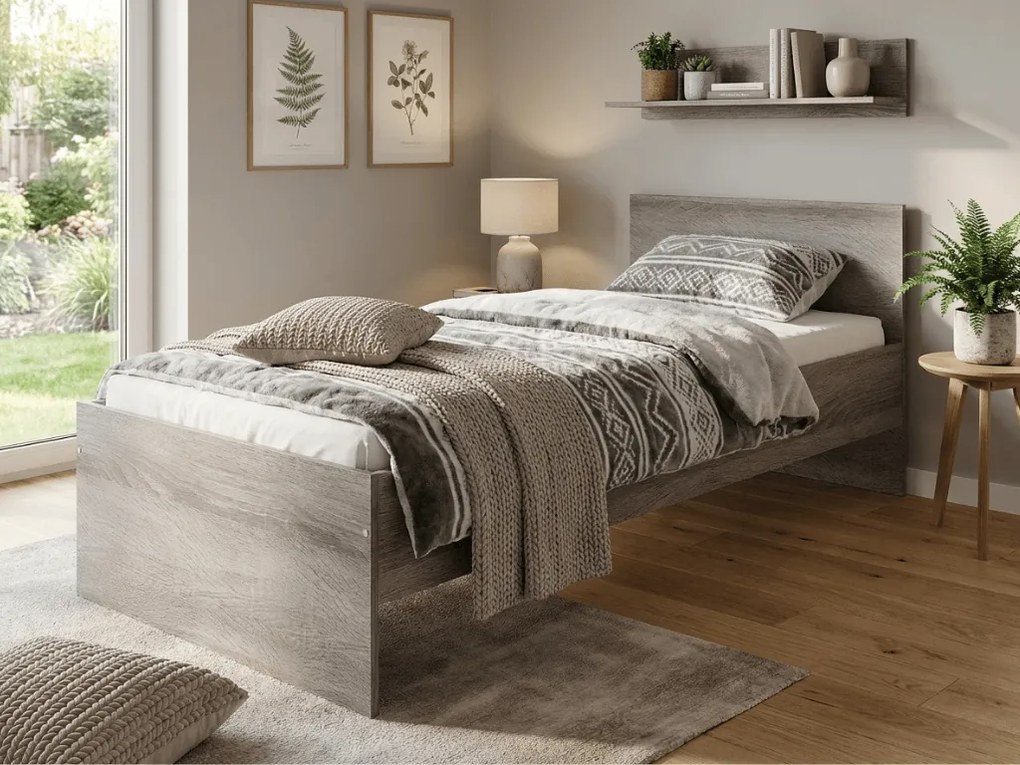 Łóżko ELISA 90 x 200 cm, dąb truflowy Stelaż: Ze stelażem listwowym rolowanym elastycznym, Materac: Materac Coco Maxi 20 cm