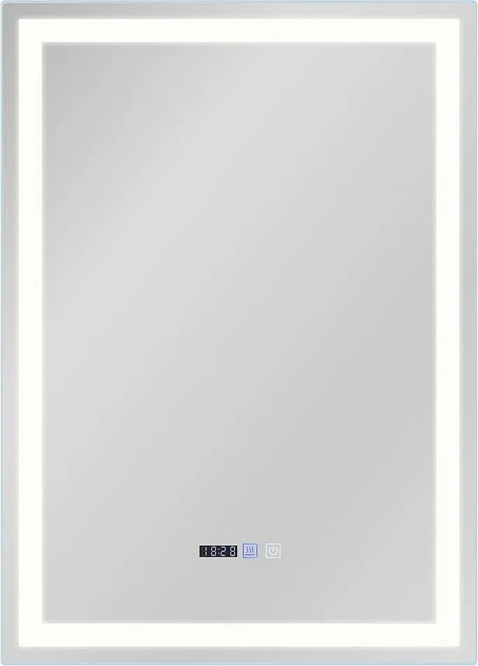NETTLIFE Lustro łazienkowe podświetlane - 60x80 cm LED, montowane na ścianie, IP44, przełącznik dotykowy, zegar, regulowane