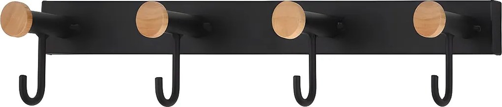 Wieszak ścienny na ubrania z 4 haczykami - metalowy - czarny - VEDIA