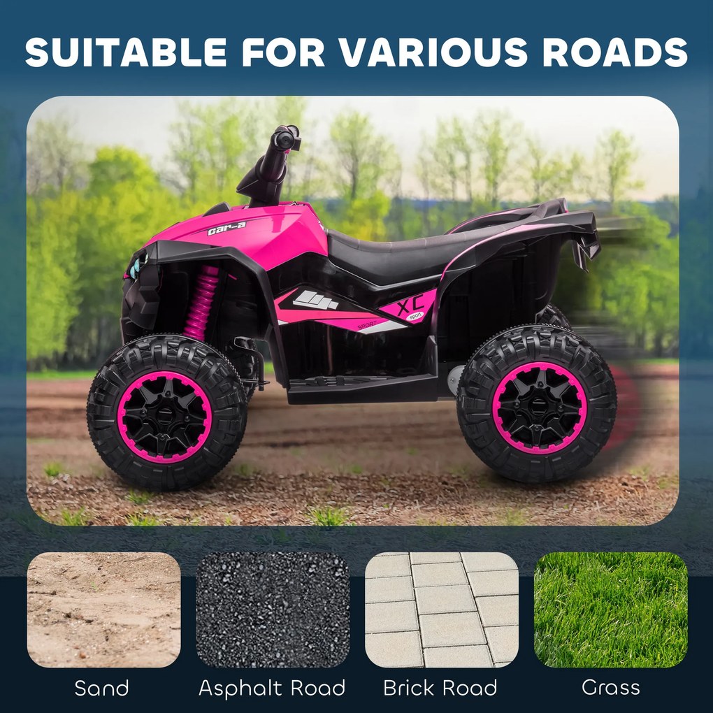 HOMCOM Elektryczny Quad dla Dzieci, 3-6 km/h, Światła/Muzyka, dla 3-5 Latków, do 25kg, Różowy/Czarny
