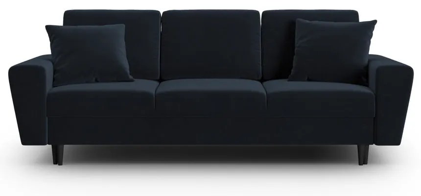 Ciemnoniebieska aksamitna rozkładana/ze schowkiem sofa 235 cm Kyoto – Cosmopolitan Design