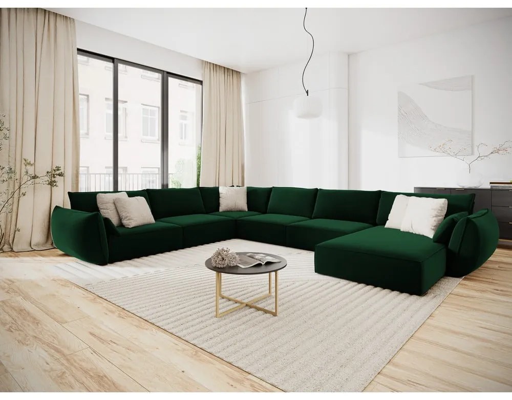 Ciemnozielony aksamitny narożnik (lewostronny/w kształcie litery U) Vanda – Mazzini Sofas
