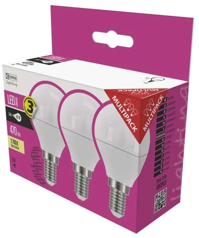 Zestaw 3 żarówek LED EMOS Classic Mini Globe Warm White, 5W E14