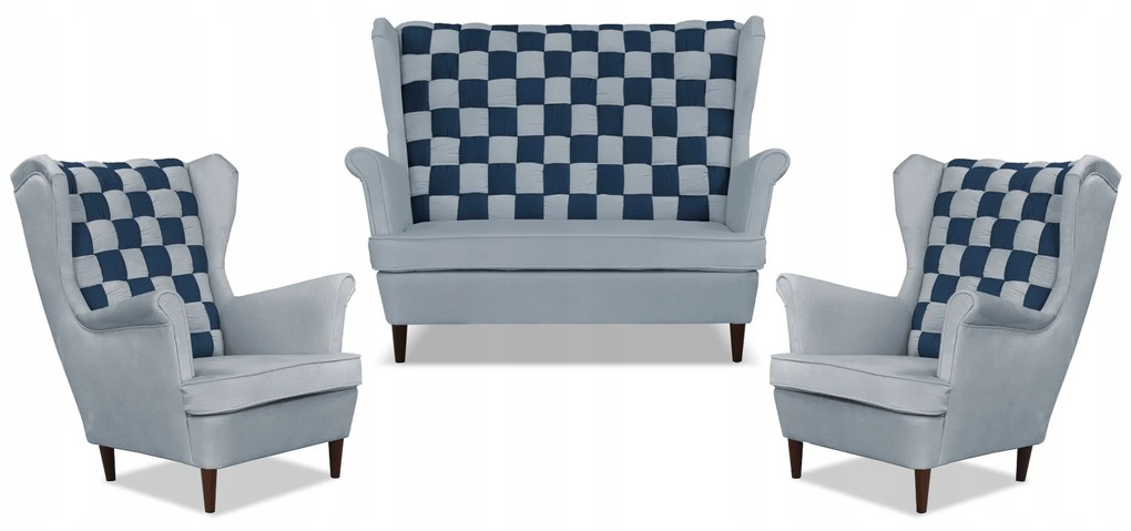 Zestaw uszak CAROL DUO sofa fotele Family Meble szaro - granatowy