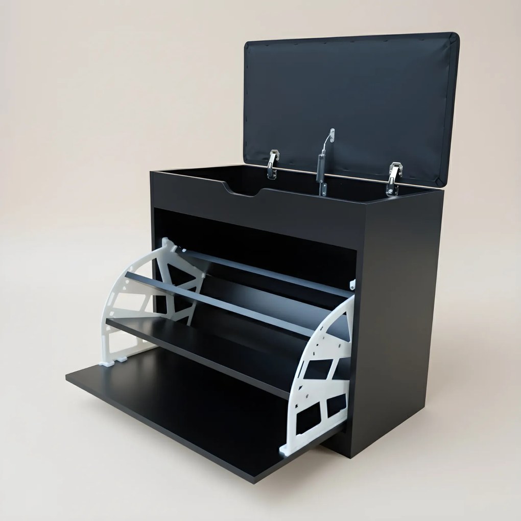 Szafka na buty z siedziskiem i wysuwanymi półkami VAULT, 57 x 30 x 53 cm