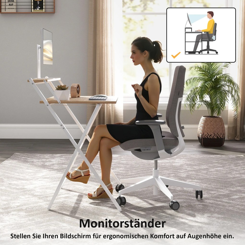 HOMCOM Biurko z podstawką pod monitor, 70 cm składane biurko komputerowe do home office, małe pomieszczenia, naturalne | Aosom PL