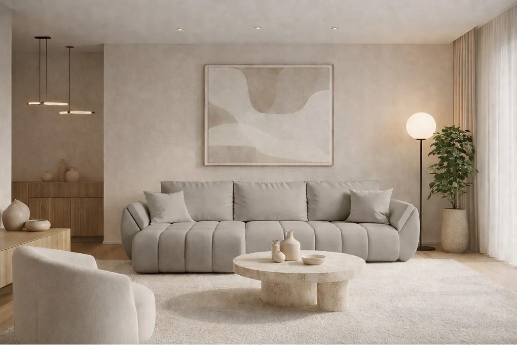 Narożnik z funkcją spania i pojemnikiem TOKYO PREMIUM, tkanina Wind, Piaskowoszary, Lewy