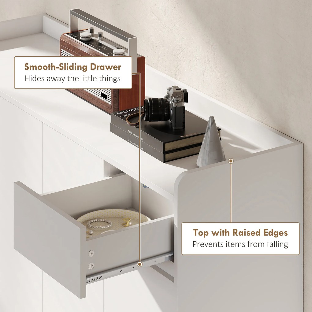 HOMCOM Szafka na buty z bezuchwytowym designem, 4 drzwi, 4 regulowane półki, wolnostojący regał na buty z 5 drewnianymi nogami, drewno, Biały