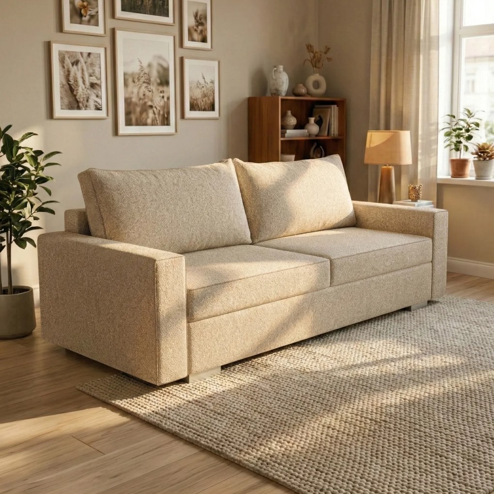 Sofa z Funkcją Spania DRAVOS Beżowa Boucle Nowoczesna