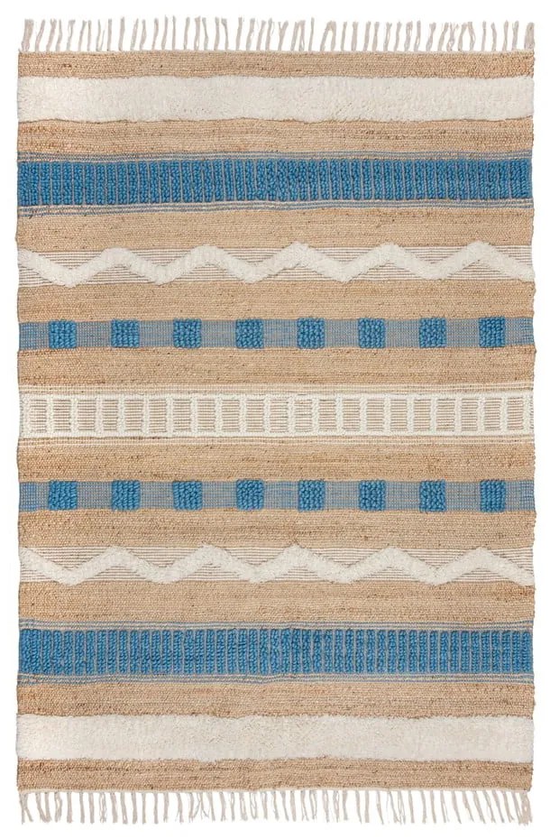 Niebiesko-naturalny dywan z mieszanki juty tkany ręcznie 160x230 cm Medina Jute – Flair Rugs