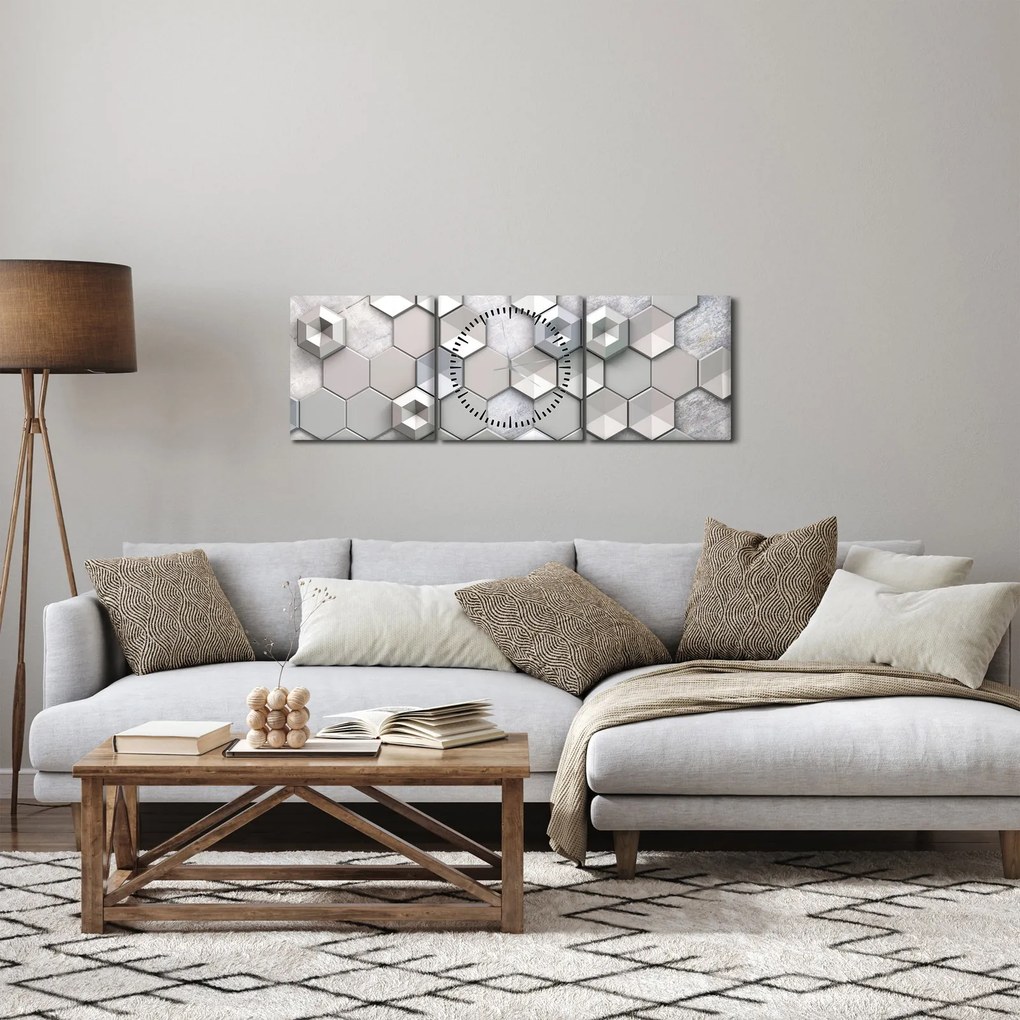 Obraz abstrakcji 3D (z zegarem) (90x30 cm)