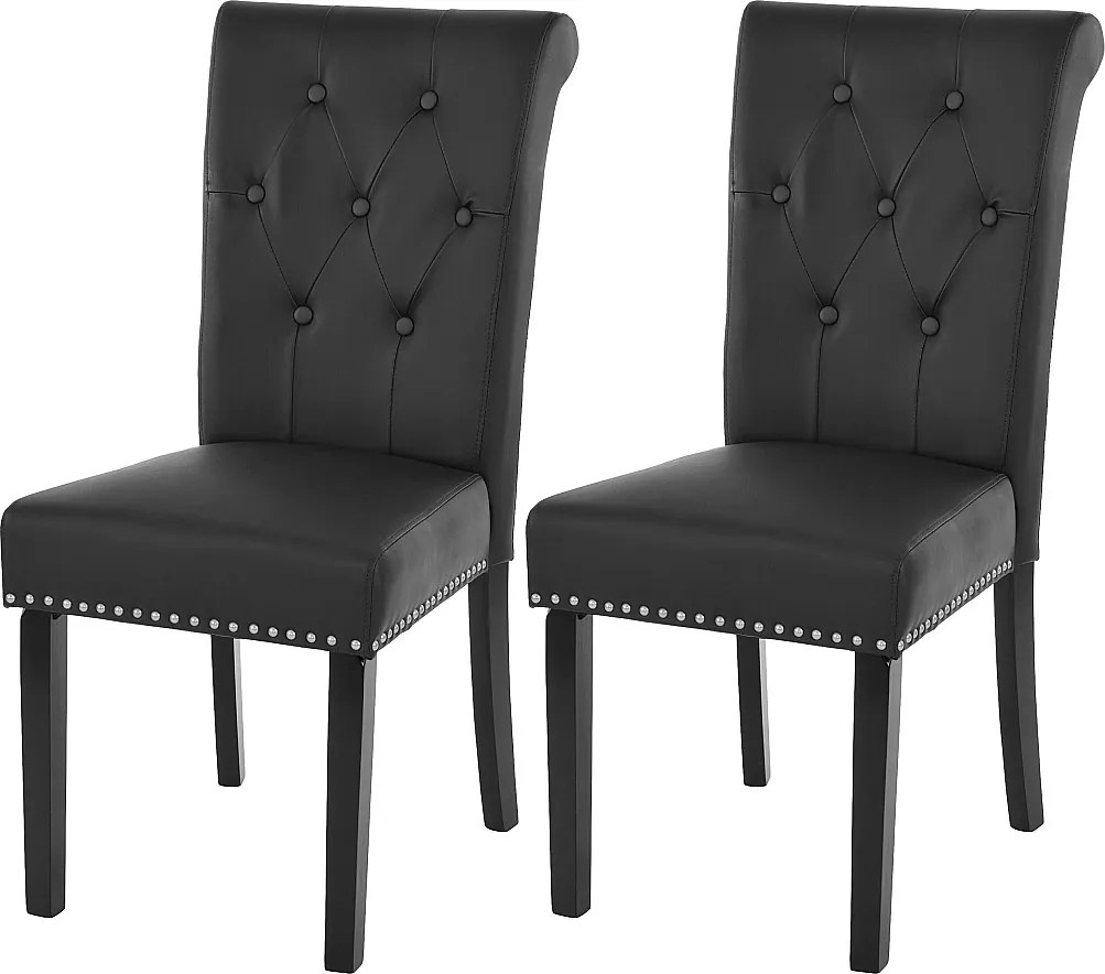 Krzesło do jadalni Chesterfield Il (zestaw 2 sztuk),  imitacja skóry, czarne, ciemne nogi