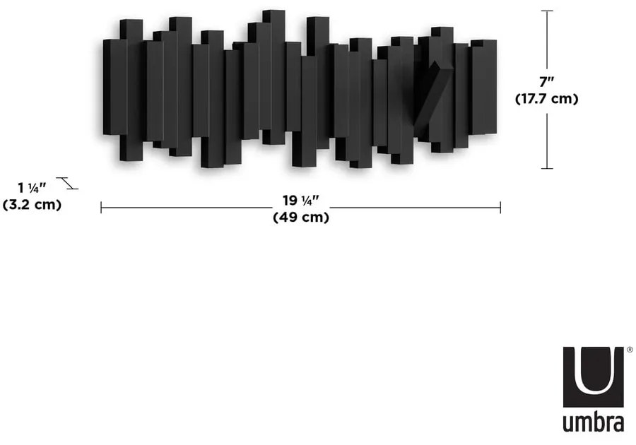 Czarny plastikowy wieszak ścienny Sticks – Umbra