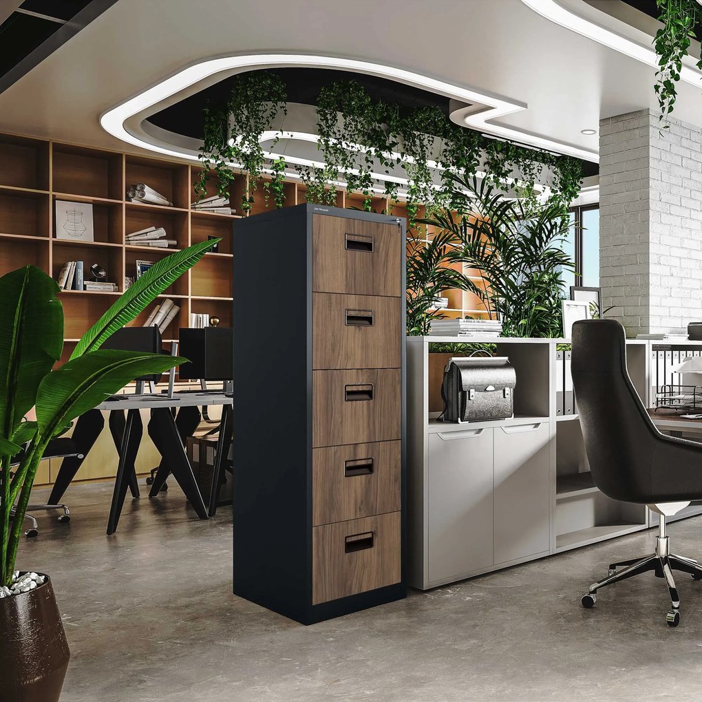 Szafa kartotekowa metalowa z 5 szufladami antracytowa/orzech, 460x1625.5x620 mm: SARA Eco Design