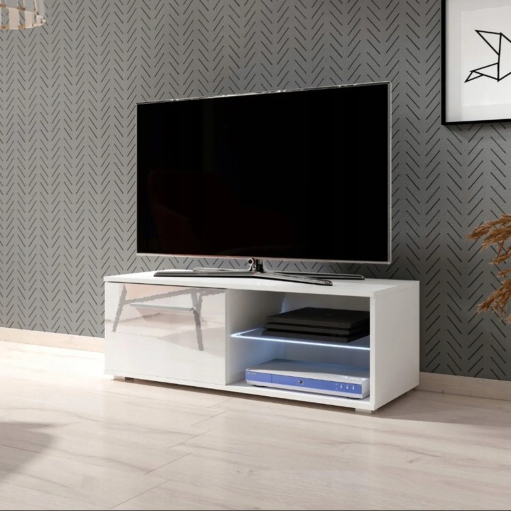 Szafka RTV do Salonu MOON 100 cm LED Biała Nowoczesna