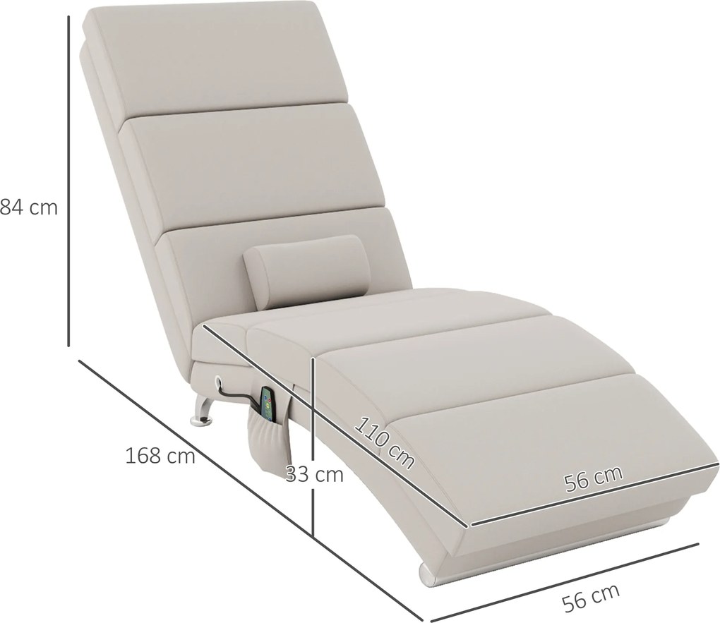 HOMCOM Fotel Relaksacyjny Elektryczny z Funkcją Masażu, Podgrzewaniem, Wibracjami i Poduszką Lędźwiową, 56 x 168 x 84 cm, Kremowy | Aosom PL