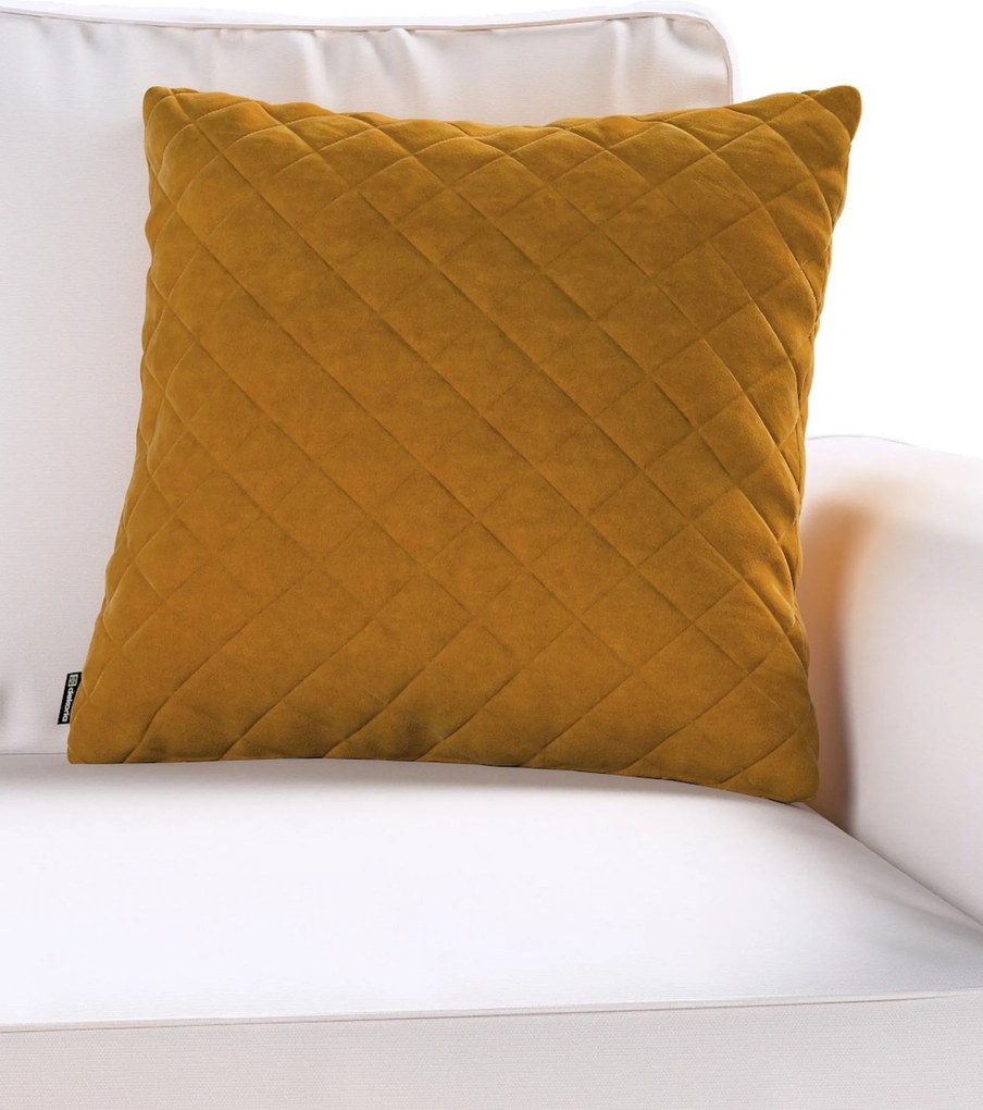 Poszewka Kinga pikowana 43 x 43 cm kolor żółty tkanina połyskliwa, welwetowa