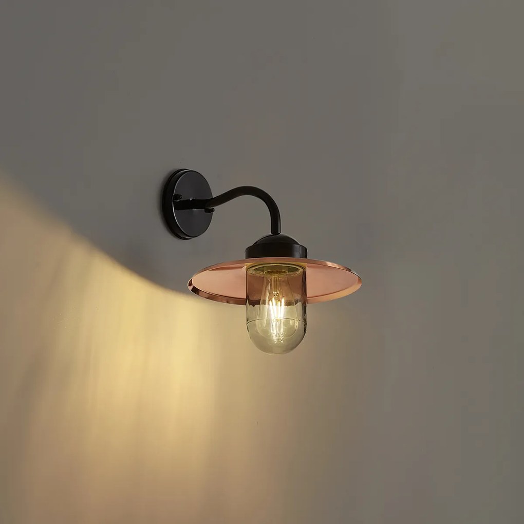 Nowoczesna lampa ścienna zewnętrzna czarna z miedzią IP44 - Kansas