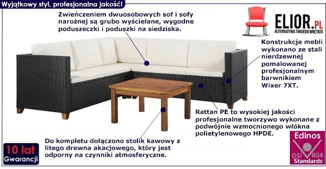 Rattanowy 4-częściowy zestaw wypoczynkowy czarny – Sohio