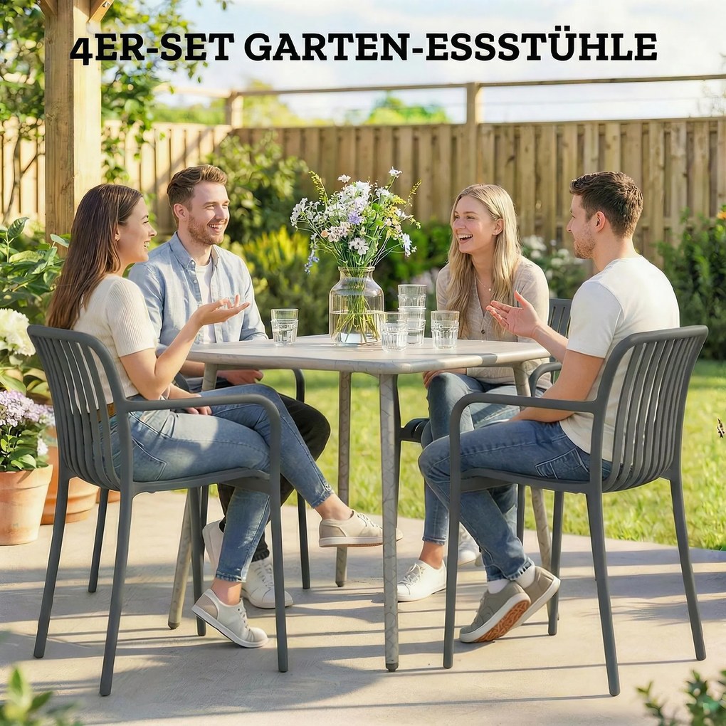 Outsunny Krzesła ogrodowe 4 szt. składane krzesła tarasowe z lamelowym siedziskiem i podłokietnikami, ergonomiczne, ciemnoszare | Aosom PL