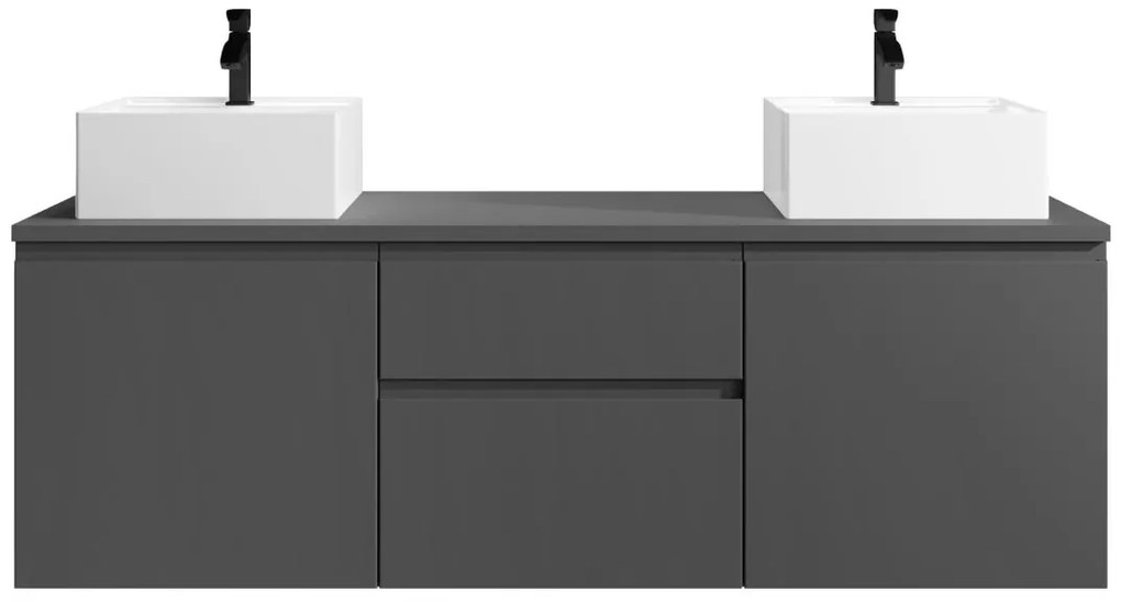 Szafka łazienkowa wisząca  z podwójną umywalką - Szary - 150 cm - JIMENA II