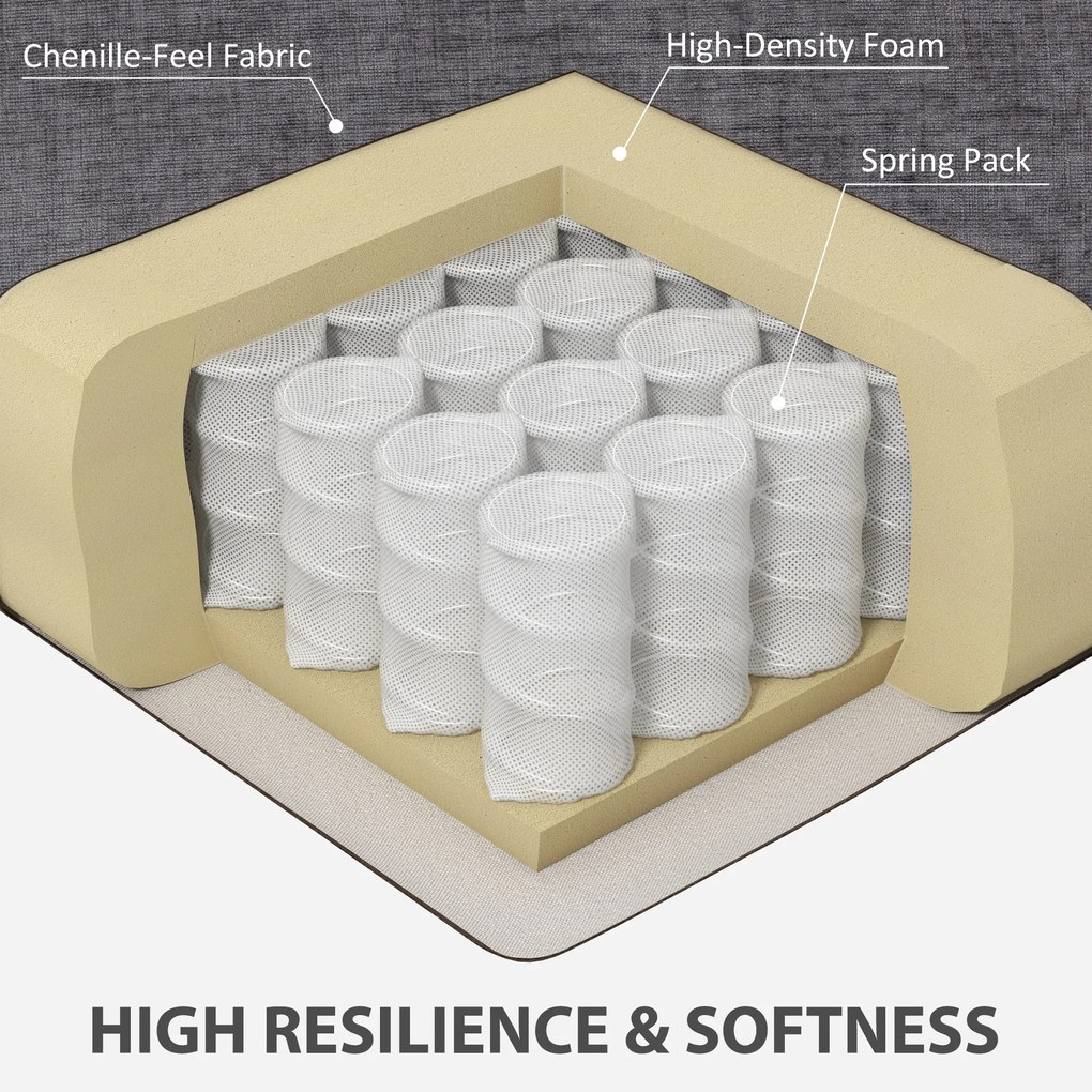 HOMCOM 3-osobowa sofa, sofa do salonu dla 3 osób, pokrycie z tkaniny, stalowa rama, tapicerowana sofa, Szary