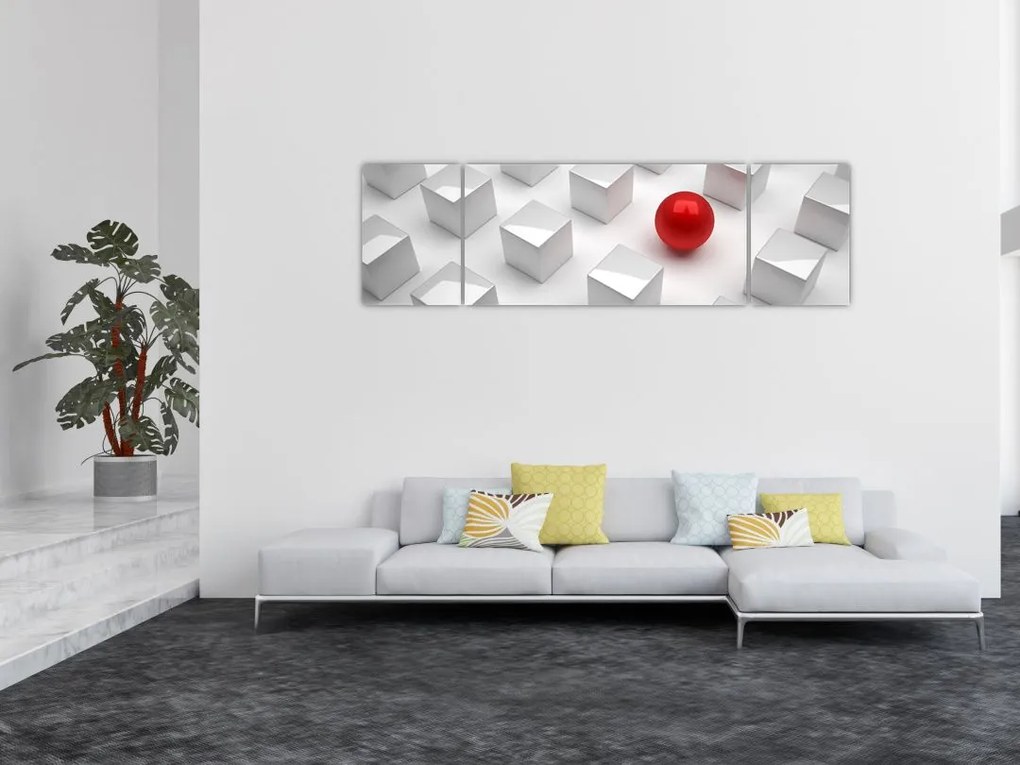 Obraz abstrakcji - sześcian z kulą (170x50 cm)